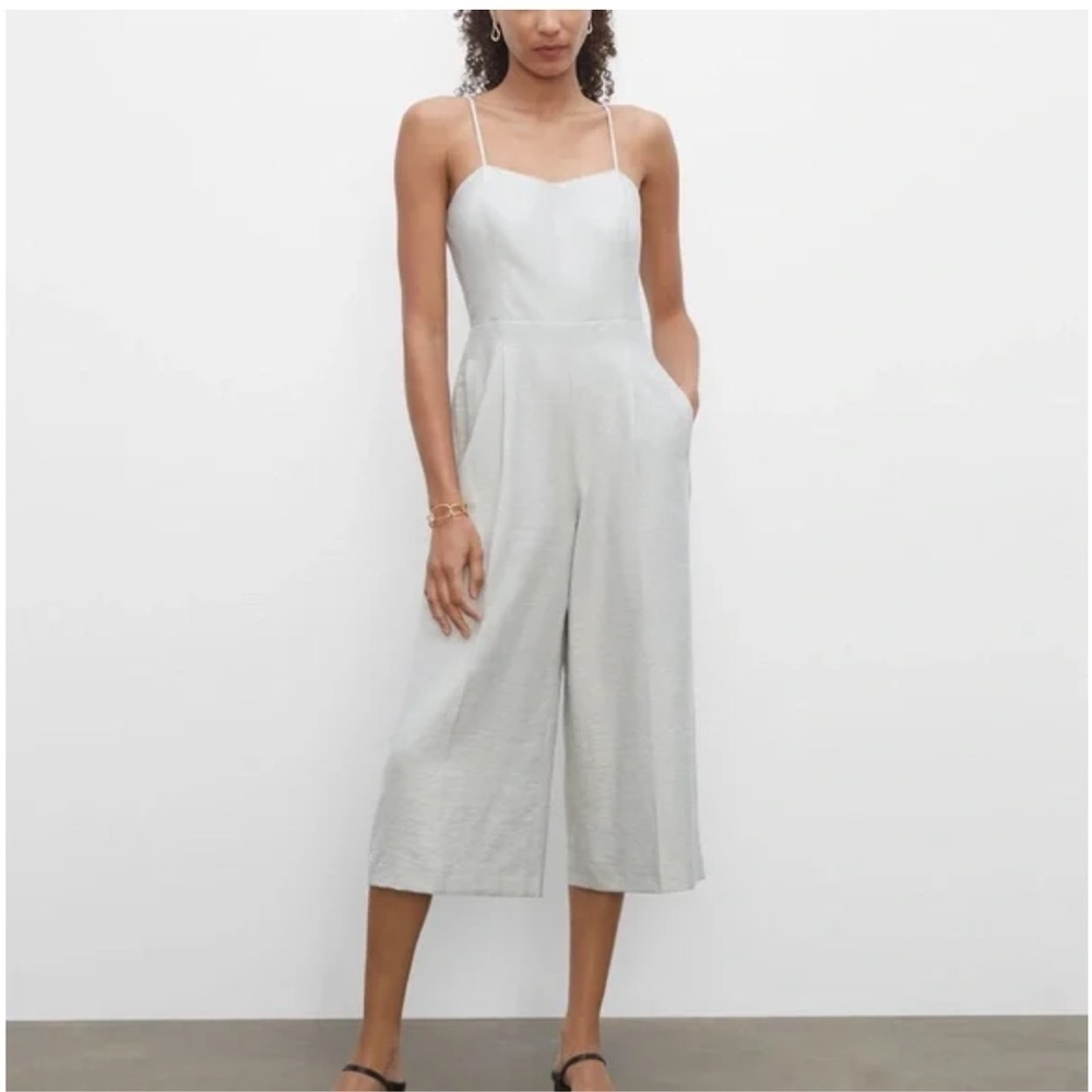 Club Monaco Elasticated Linen Blend Jumpsuit in Sage Green Size 0